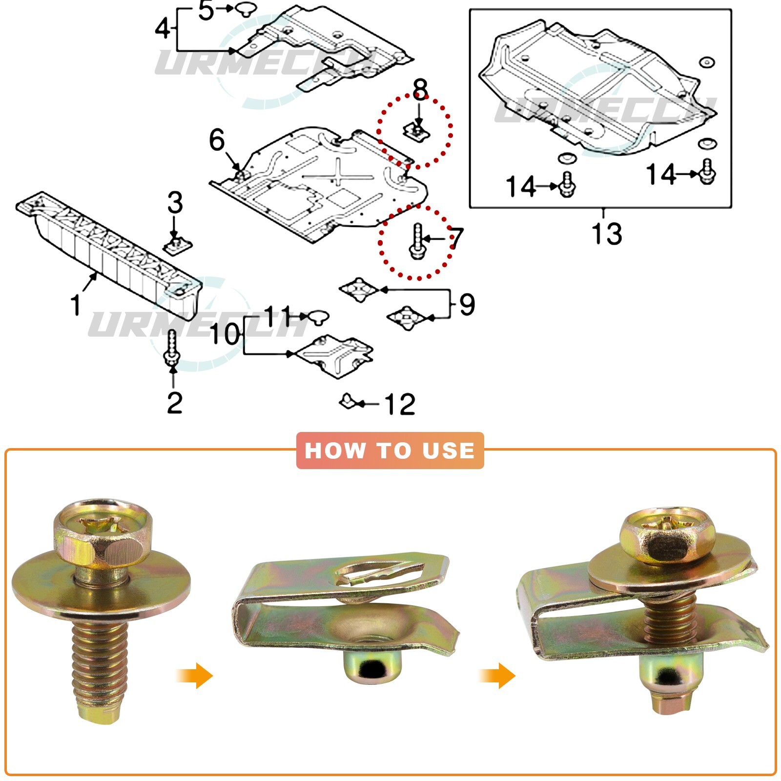 For Hyundai Bolts Body & U-nut Clips - M6 Engine Under Cover Splash Shield Guard