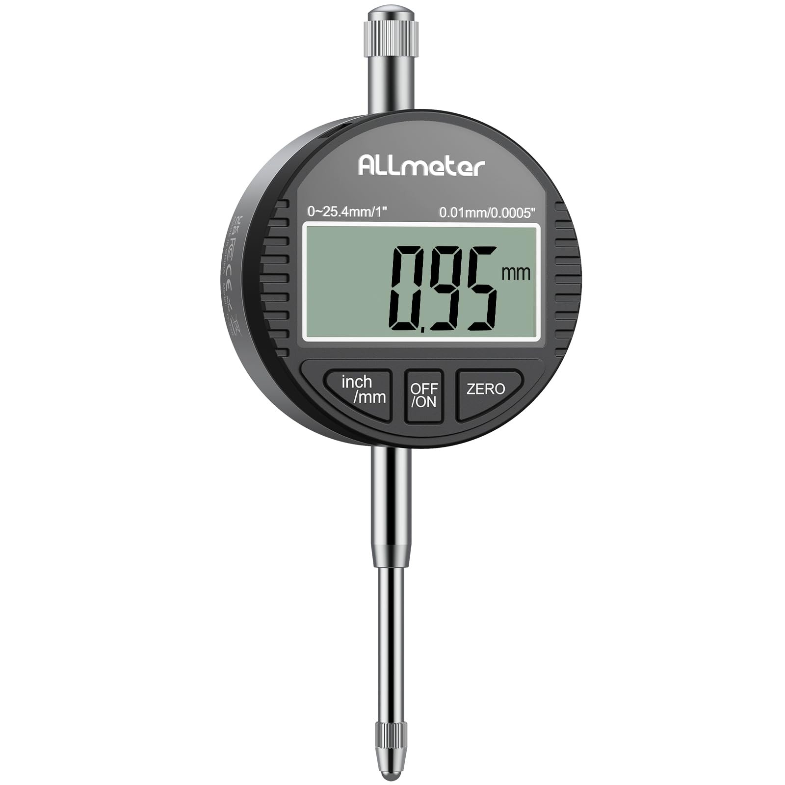 Digital Dial Indicator DTI,0-1in Range,0.0005in/0.01mm Resolution,LCD