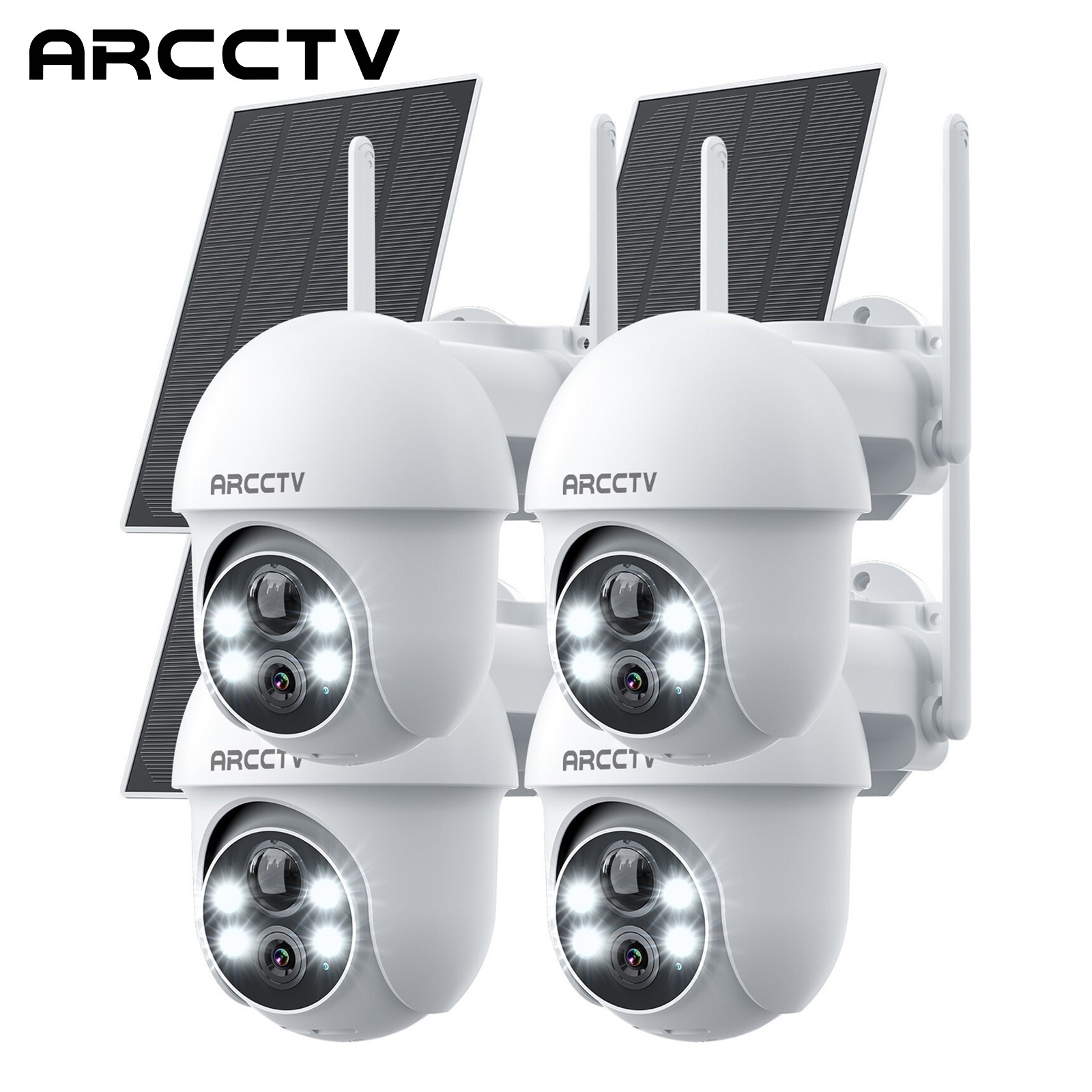 Solar Battery Powered Security Camera WiFi6 Wireless Sys PTZ 4MP Outdoor 4PACK