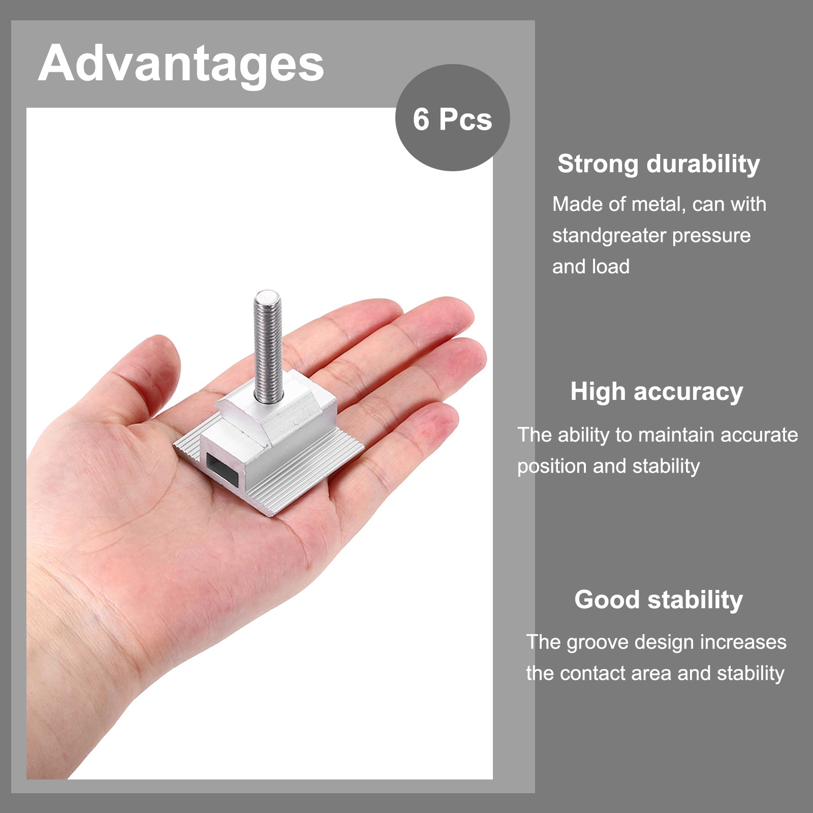 Solar End Clamp Solar Panel Mount Bracket Silver Mounting Clamps 45mm 6pcs
