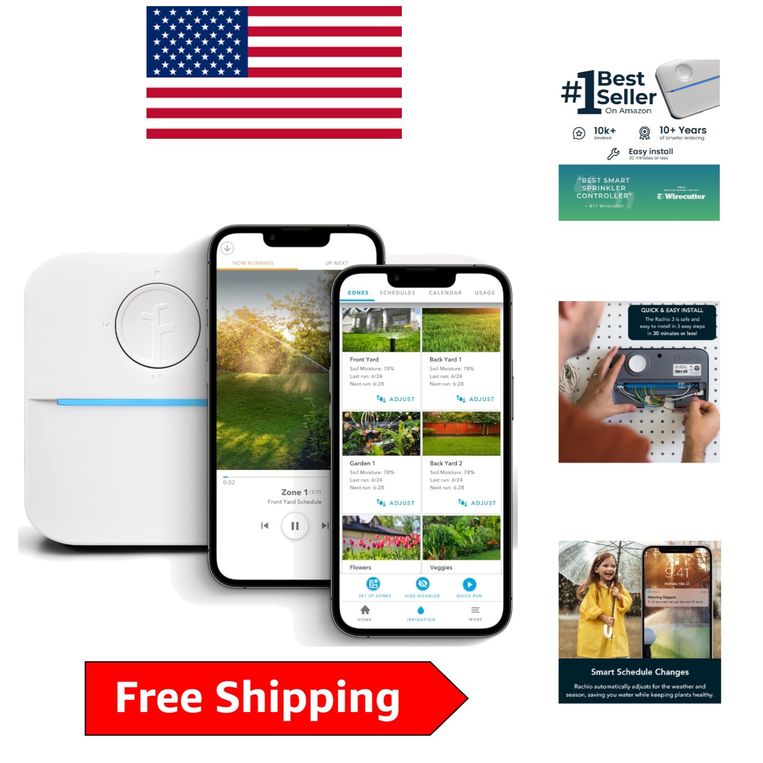 WiFi Smart Sprinkler Controller - 8-Zone Irrigation App Control & Rain Skips