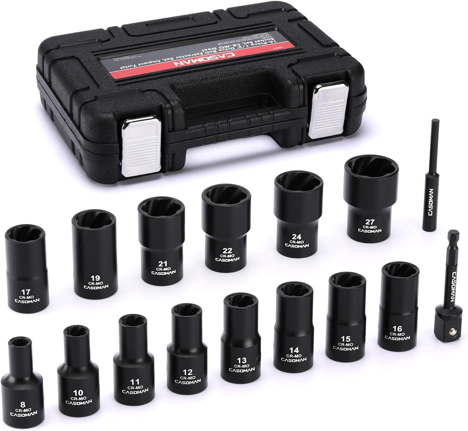 16PCS 1/2" Drive Impact Bolt &Nut Extractor Socket Set Stripped Lug Nut Remover