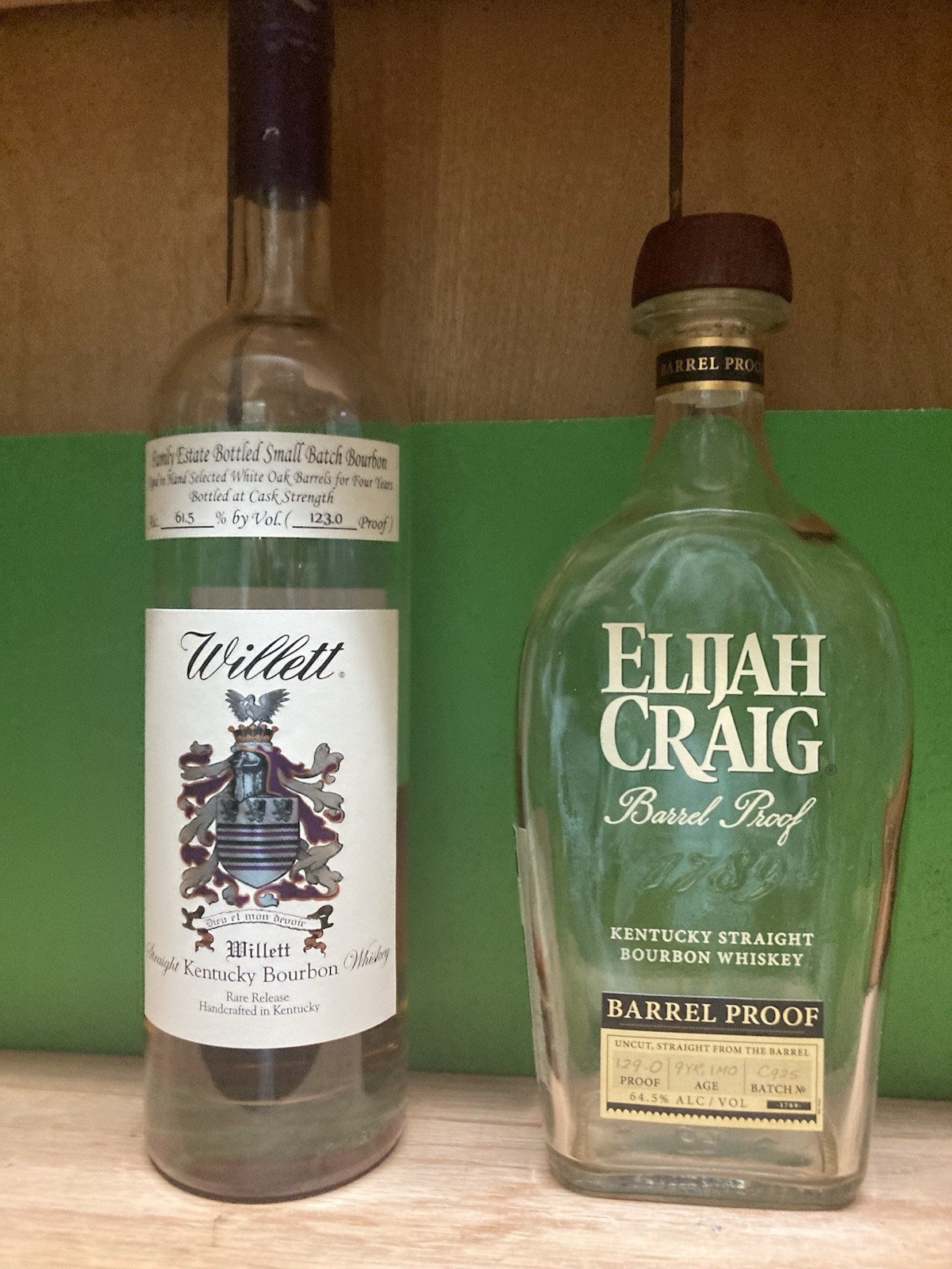 EMPTY WHISKEY BOTTLES LOT OF 2 HIGH PROOF BOTLES ELIJAH CRAIG & WILLETT