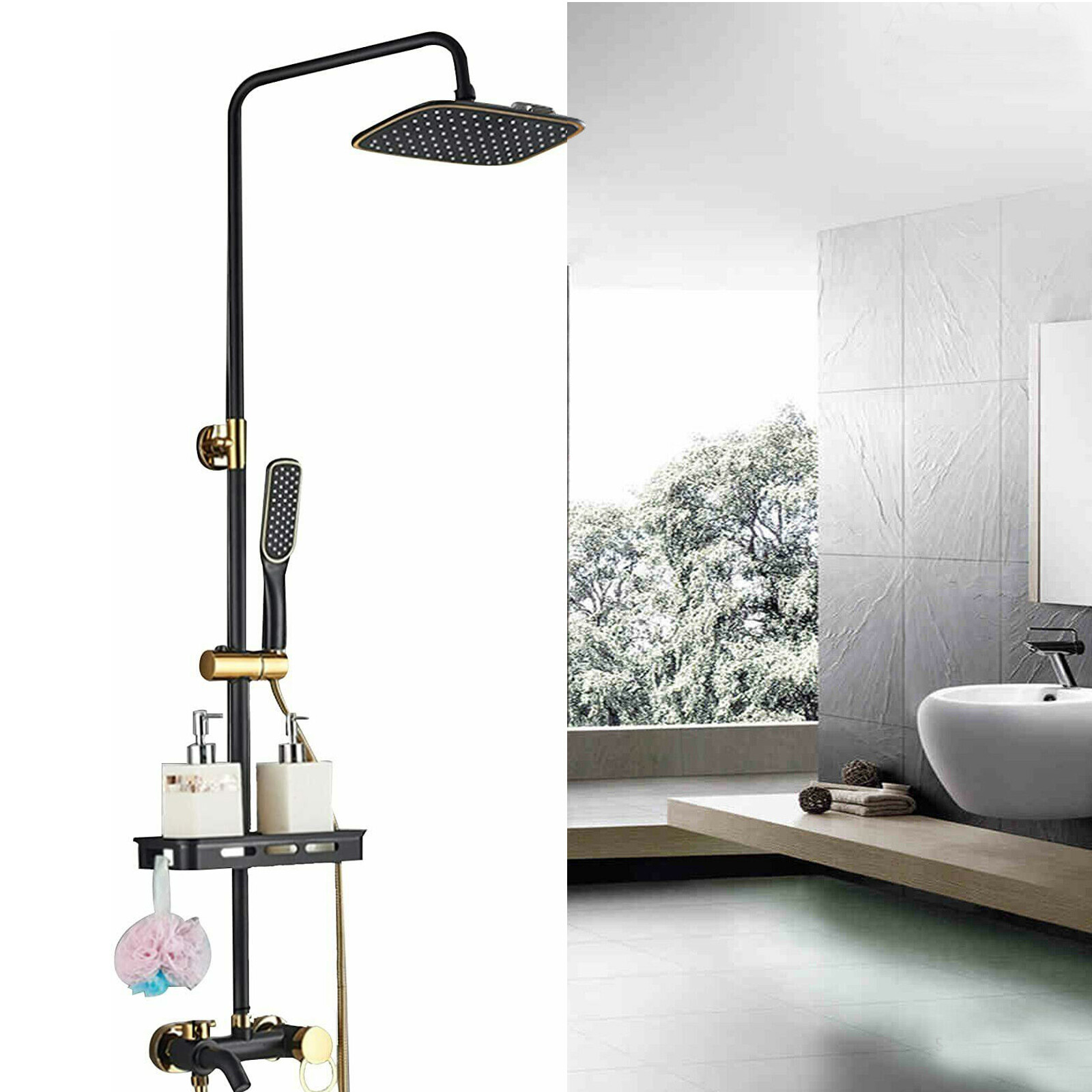 Exposed Shower Faucet System Rain Shower Head Combo 3Function Shower Fixture Set