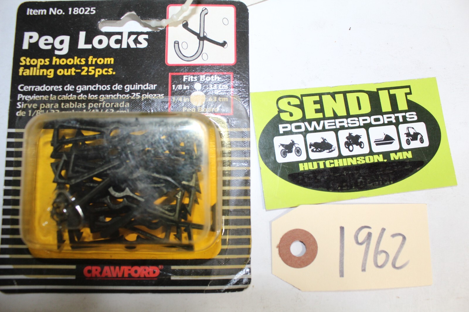 98	Crawford	Peg Locks 25pcs Clips 1/4 & 1/8" Peg Board	18025