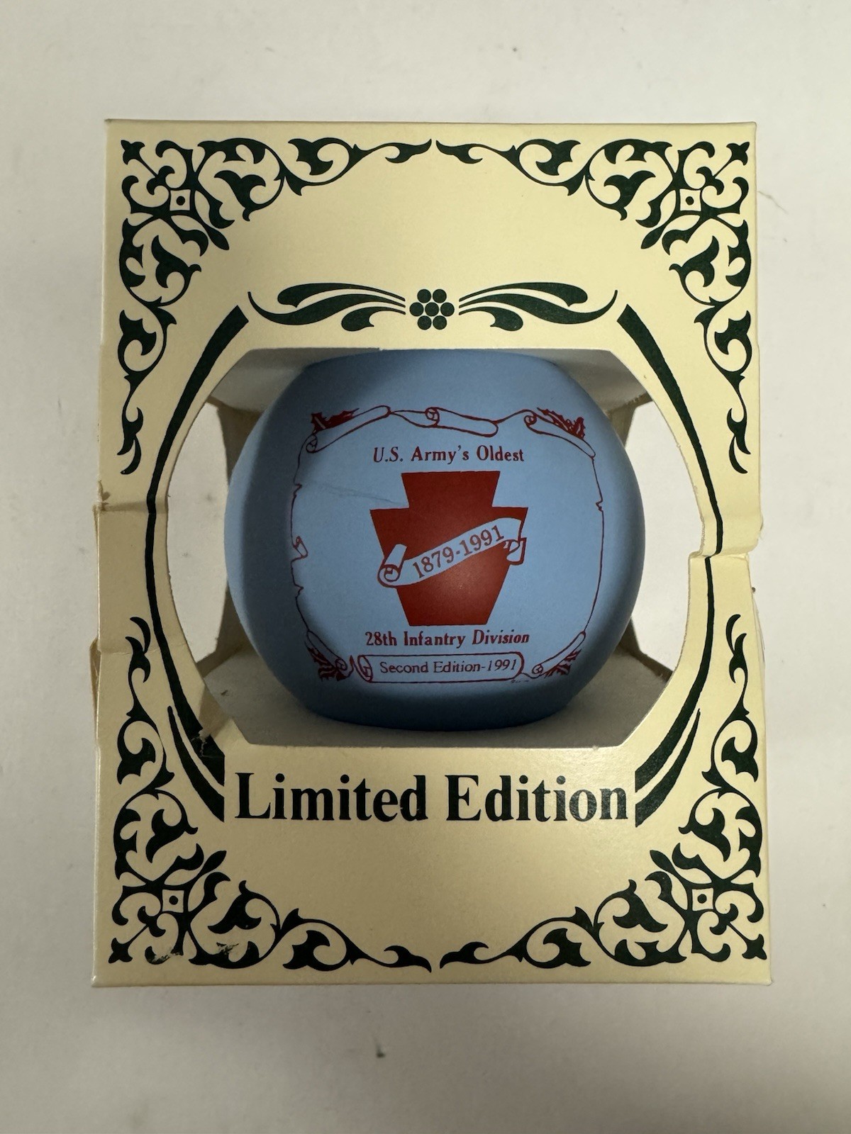 1991 PA National Guard 28th Infantry Commemorative Blue Christmas Bulb NIB
