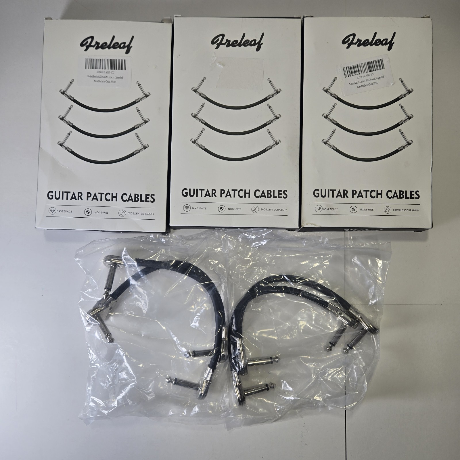 Freleaf Professional Guitar Patch Cables 6 INCH, Black, Lot Of 3 Boxes 12 Cables