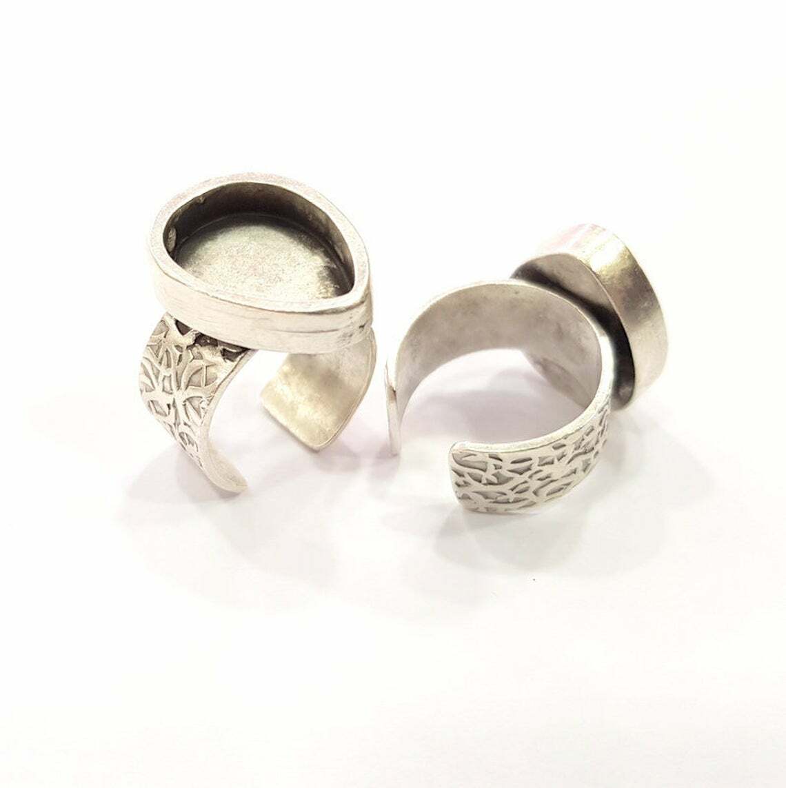 Drop Blank Ring Setting Cabochon Base inlay Back Mounting Adjustable Silver