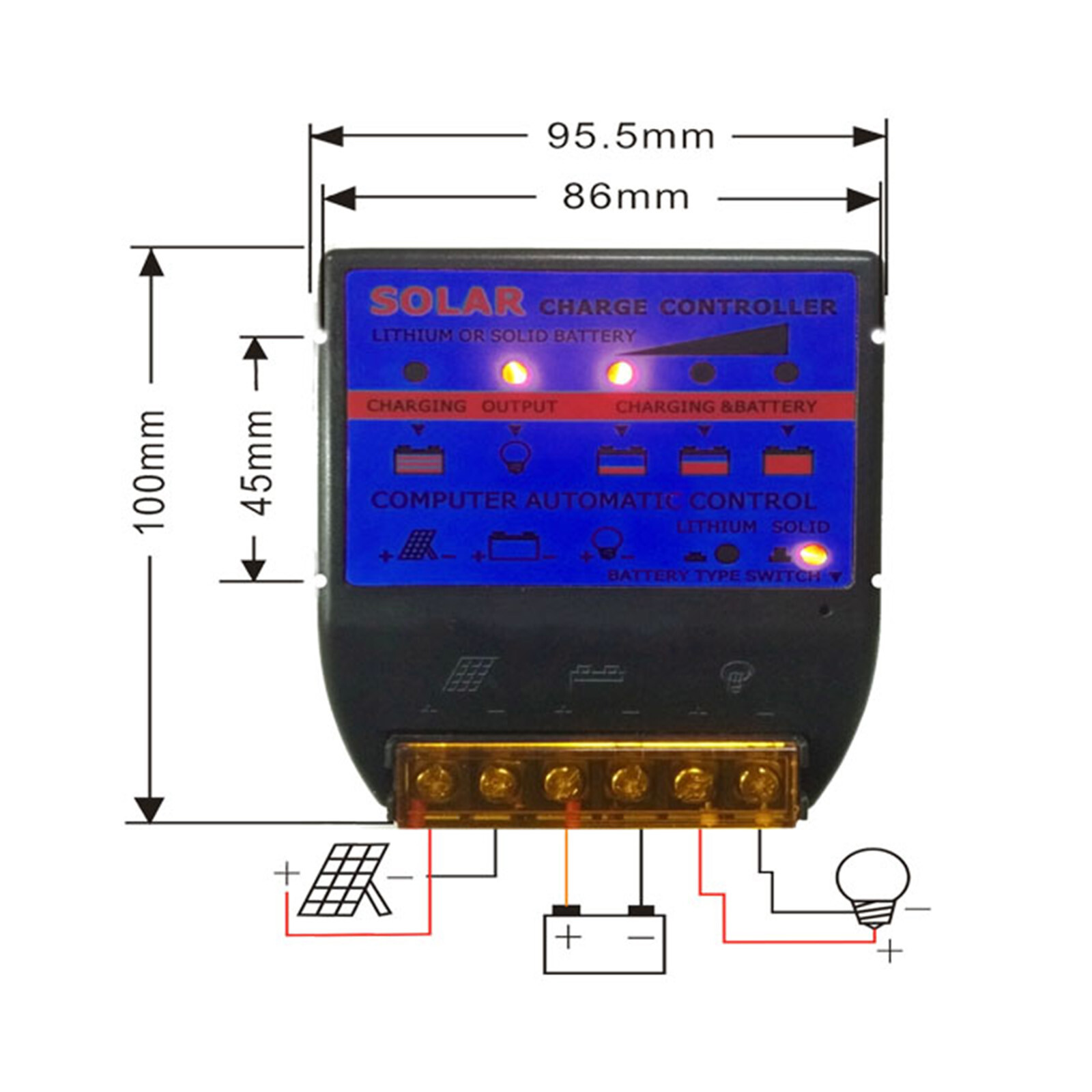 Solar Photovoltaic Charge Controller 10A 12V Solar Panel Battery Controller Blue