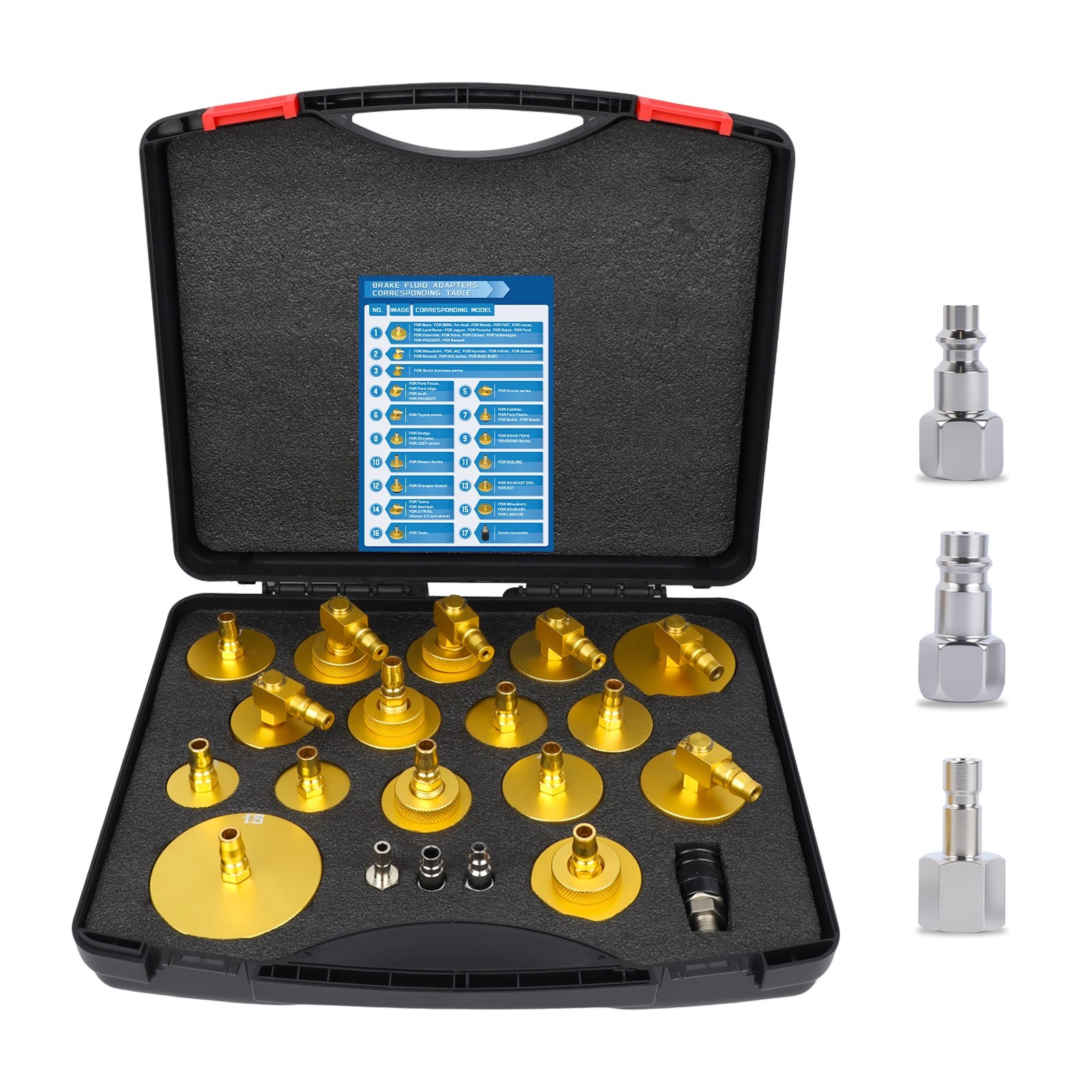 17PCS Brake Bleeder Adapter With 3 Universal Connector For Brake Fluid Changer