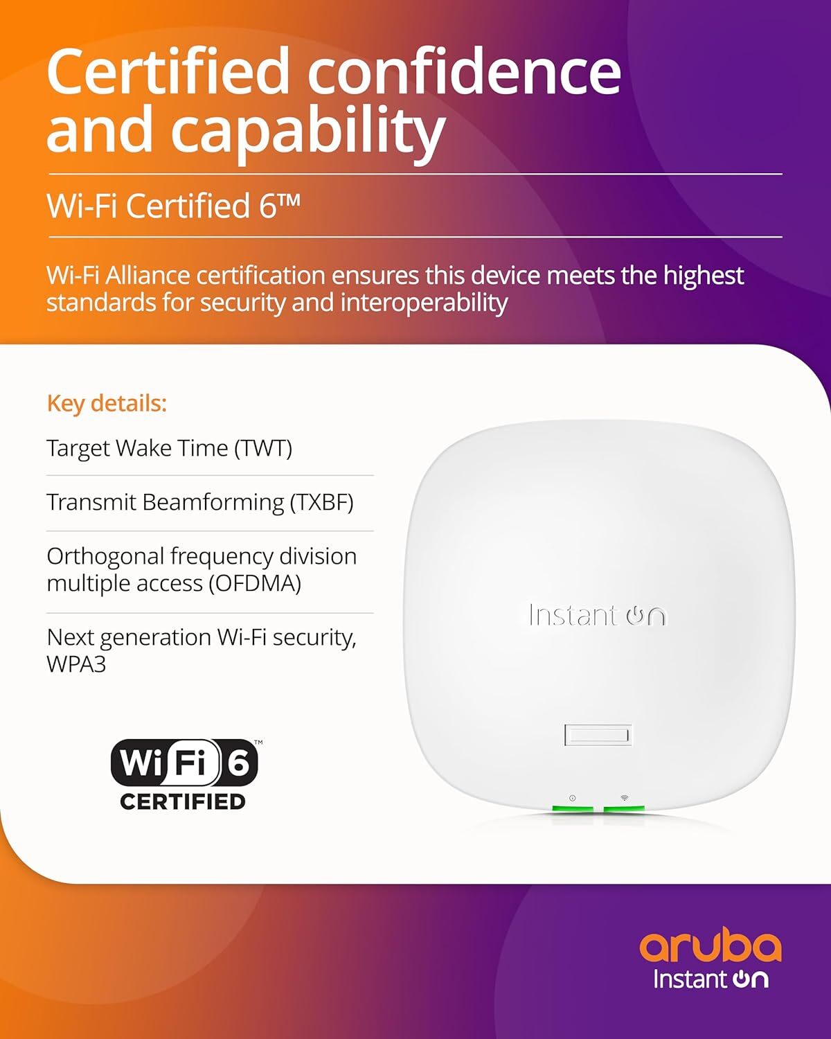 HPE Instant On AP21 2x2 WiFi 6 Access Point | Power source not included S1T08A