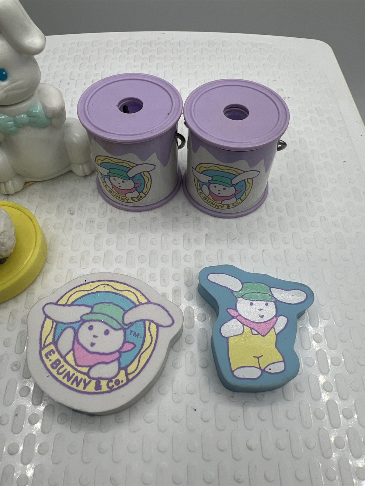 Vintage Easter E Bunny Co Pencil Sharpener Lot Erasers Wind Up Stamp Egg