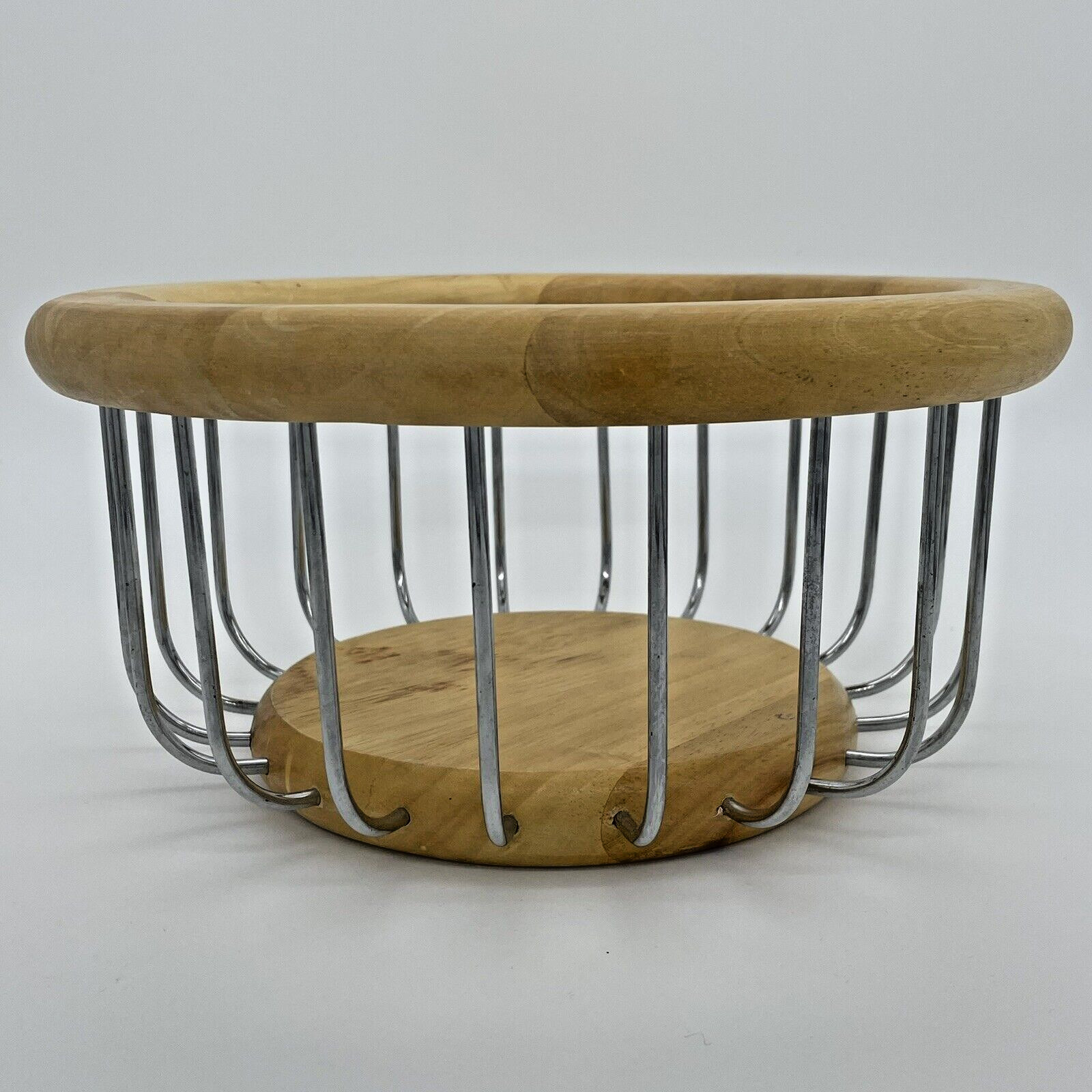 Vintage Pantry Fruit Basket Indoor or Outdoor 10" x 5.5” Wood & Metal/Chrome