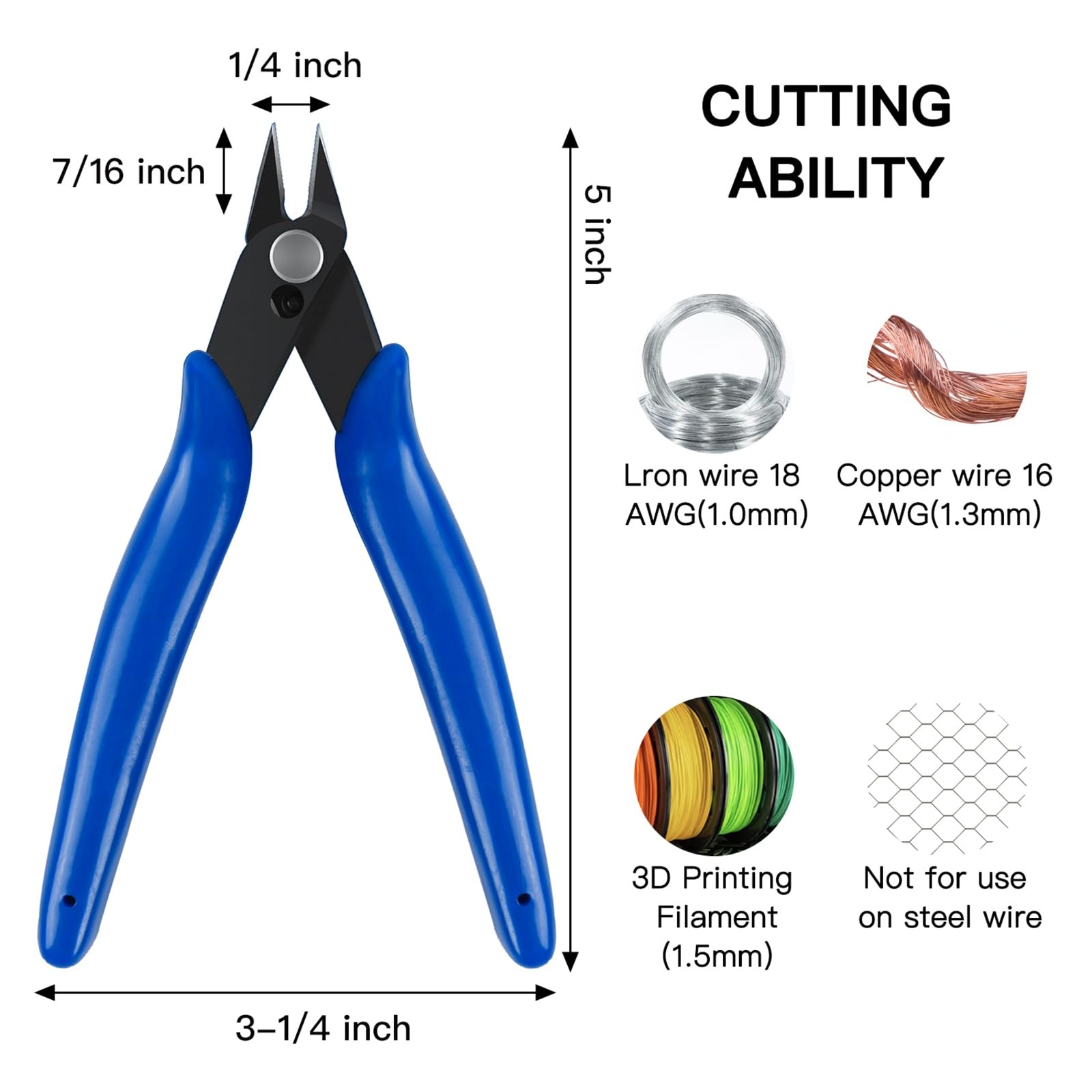 5pcs Micro Flush Cutters With Internal Spring, 5 Inches Blue - Side and Diago...