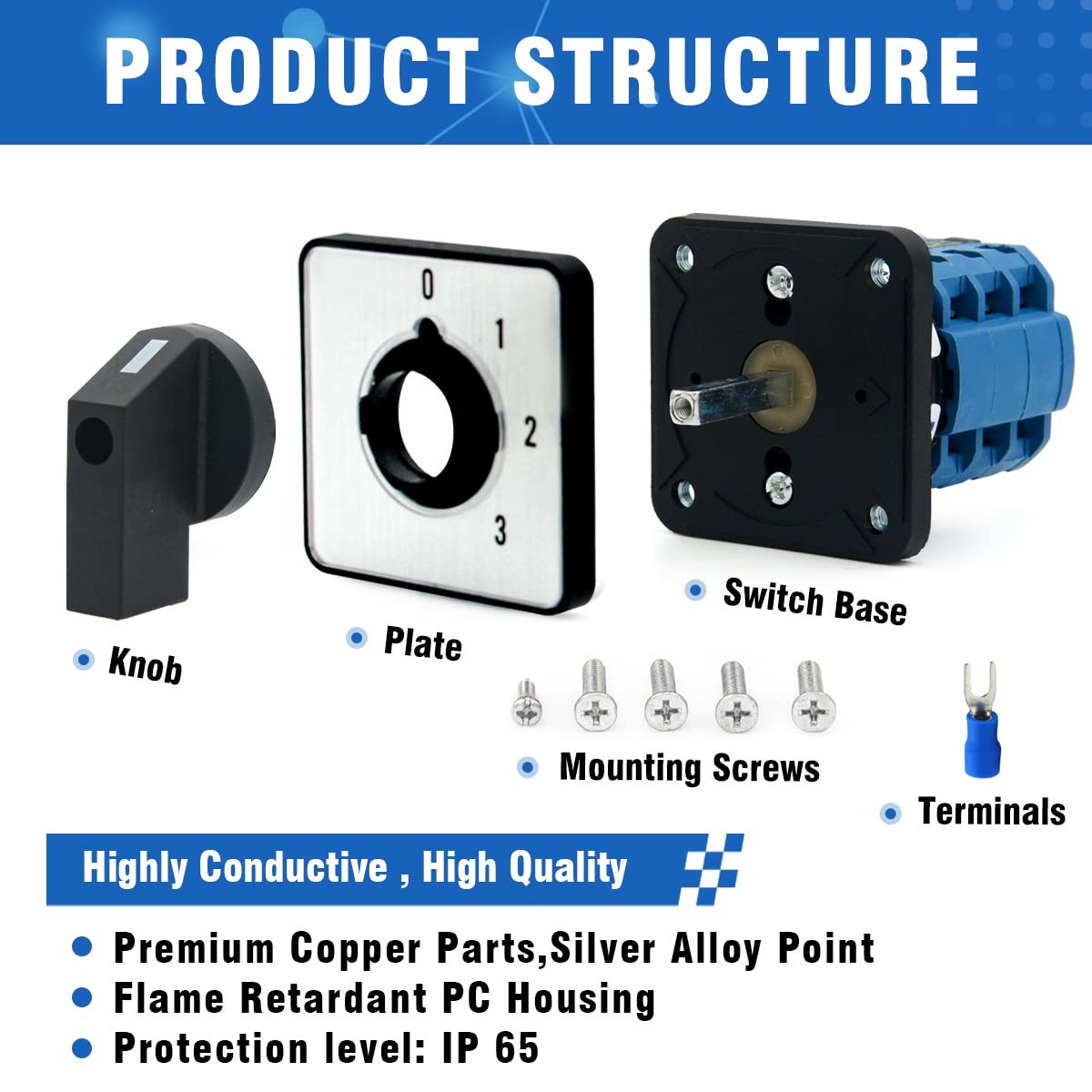 KEYMOO 20A Rotary Changeover Switch 660V 4 Position 3 Phase 12...