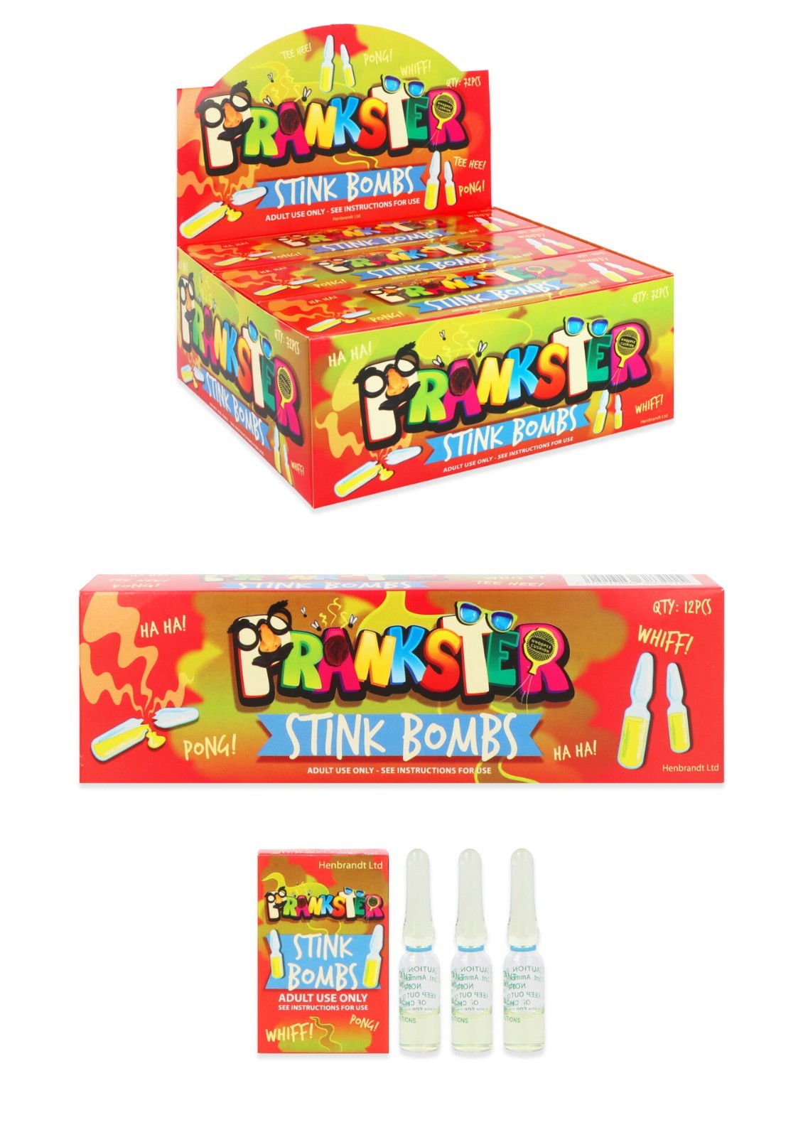 36 STINK BOMBS FUNNY PRACTICAL PRANK JOKE, ROTTEN EGGS SMELL 12 BOXES CLASSIC