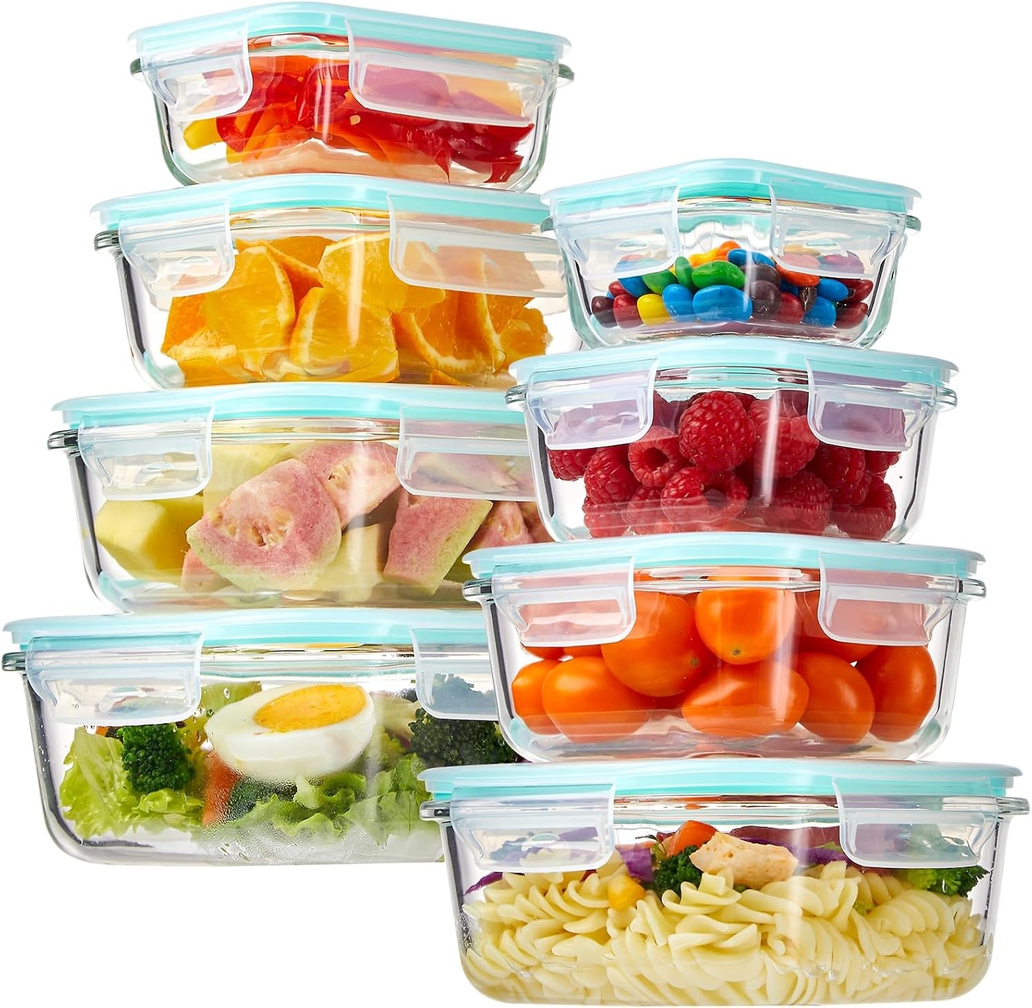 8 Pa Glass Food Stora Containers with Lids, 5oz to 35oz Meal