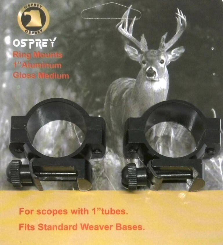 Osprey Global Aluminum 1" Gloss Medium Scope Rings Fits Standard Weaver Base