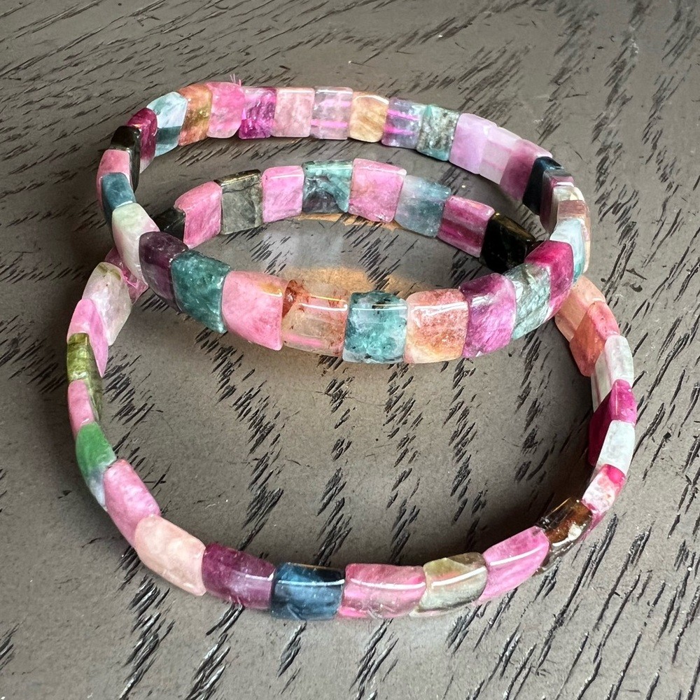 (One) Watermelon tourmaline soft bangle SIZE 7-7.25’
