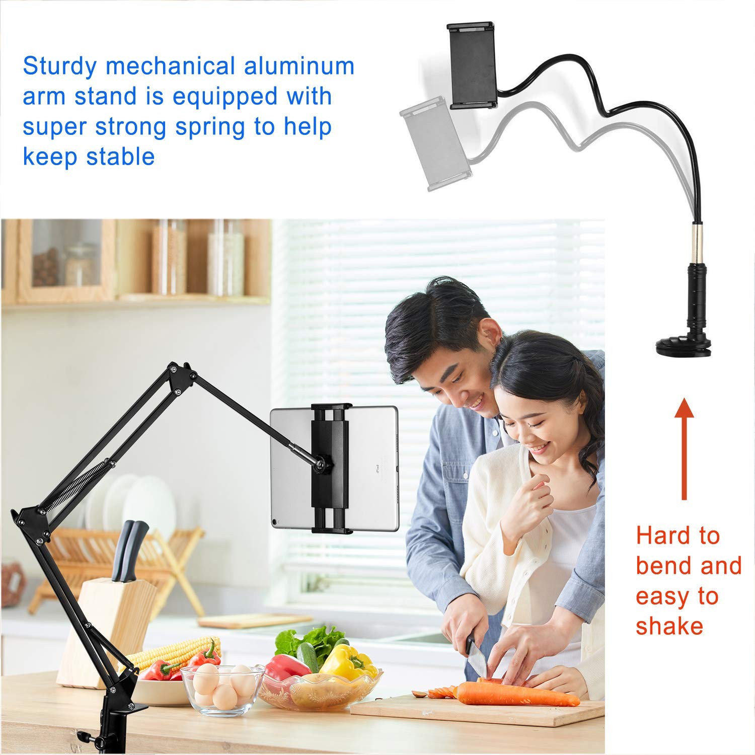 Tablet Stand Adjustable,Foldable Arm Stand for Bed,Aluminum Universal Flexibl...