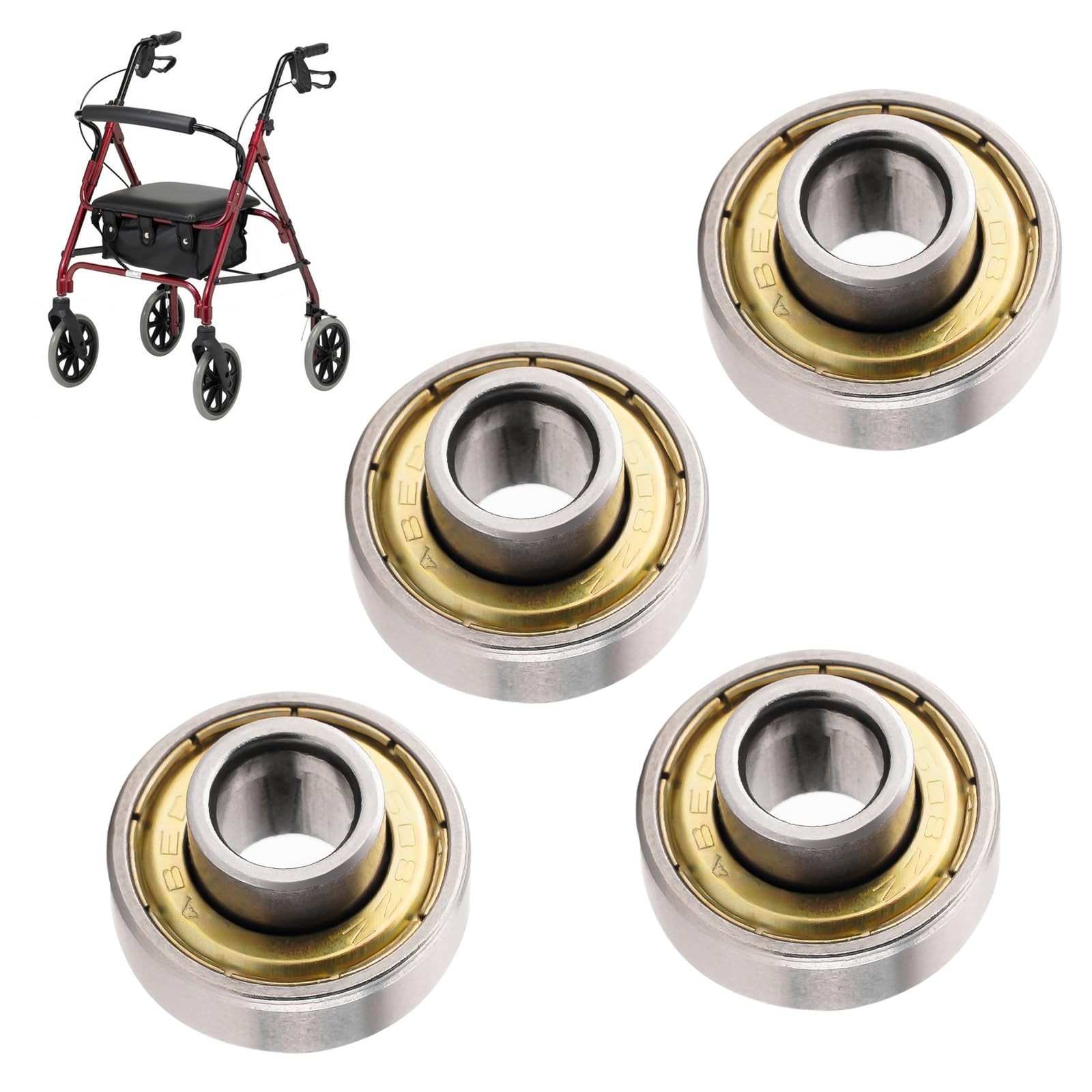 YIBEICO Rollator Caster Wheel Bearings Wheelchair Front Silver