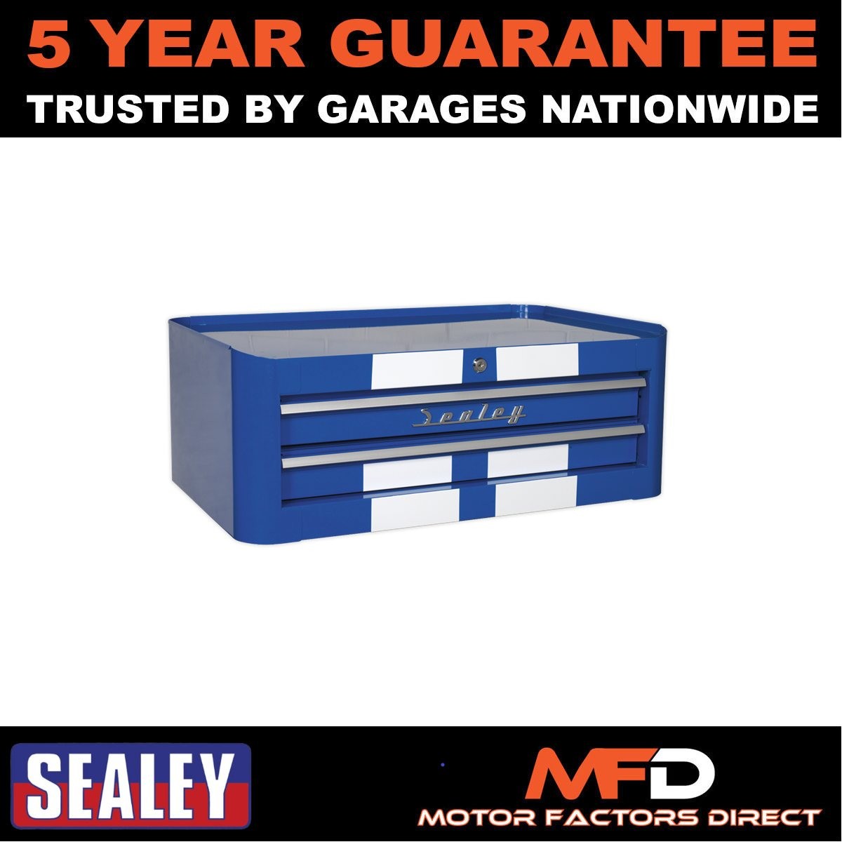 Sealey Premier� Retro Style Mid-Box Tool Chest 2 Drawer Blue with White Stripes