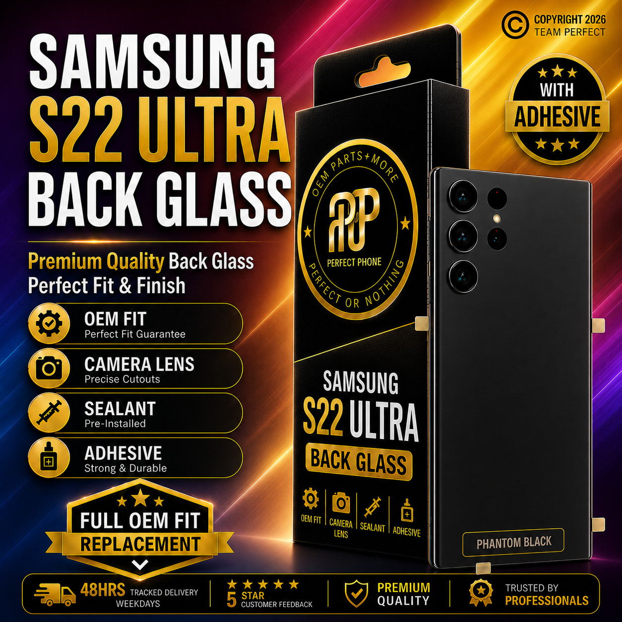 Samsung S22 ULTRA OEM FIT Back Glass  Rear Cover With Adhesive Replacement-UK