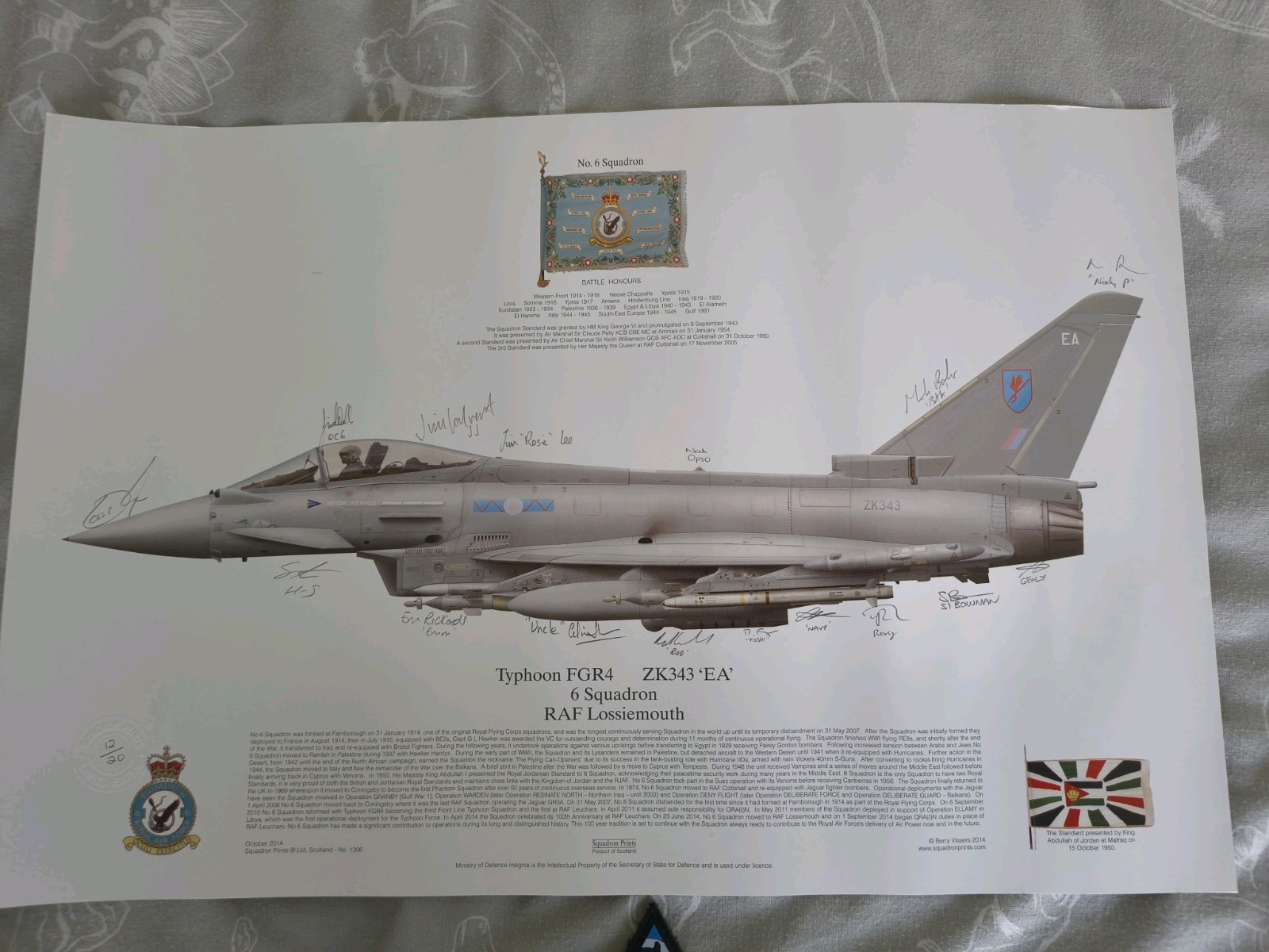 RAF Signed Squadron Print - RAF Typhoon 6 Sqn & patch