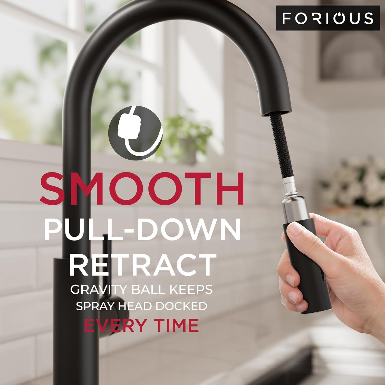 Black Kitchen Faucet with Pull-Down Sprayer & 5 Waterfall Modes