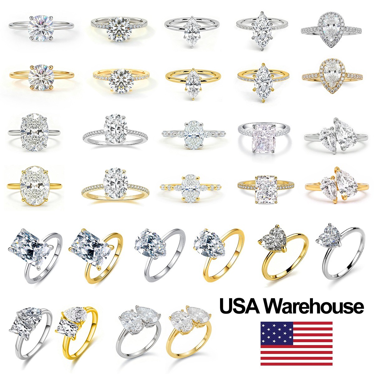 925 Sterling Silver Geometric Zircon Rings for Women Engagement Jewelry