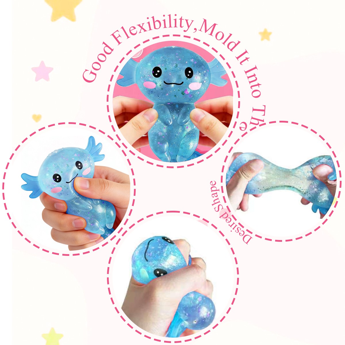 Axolotl Squishy Stress Relief Toy Glitter Cute Malt Sugar Fidget Toys for Kids