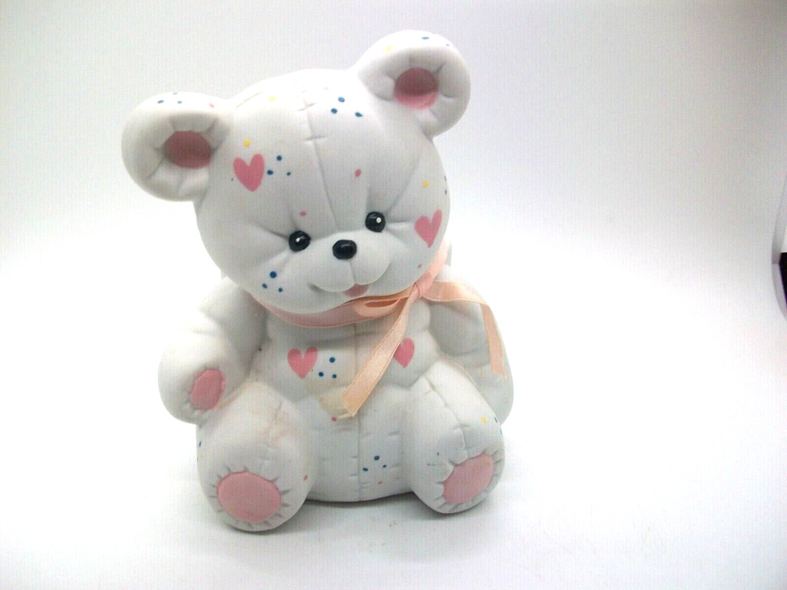 VTG 80's BEAR Planter/ Accessory Dish Pink Hearts  6" x 5"