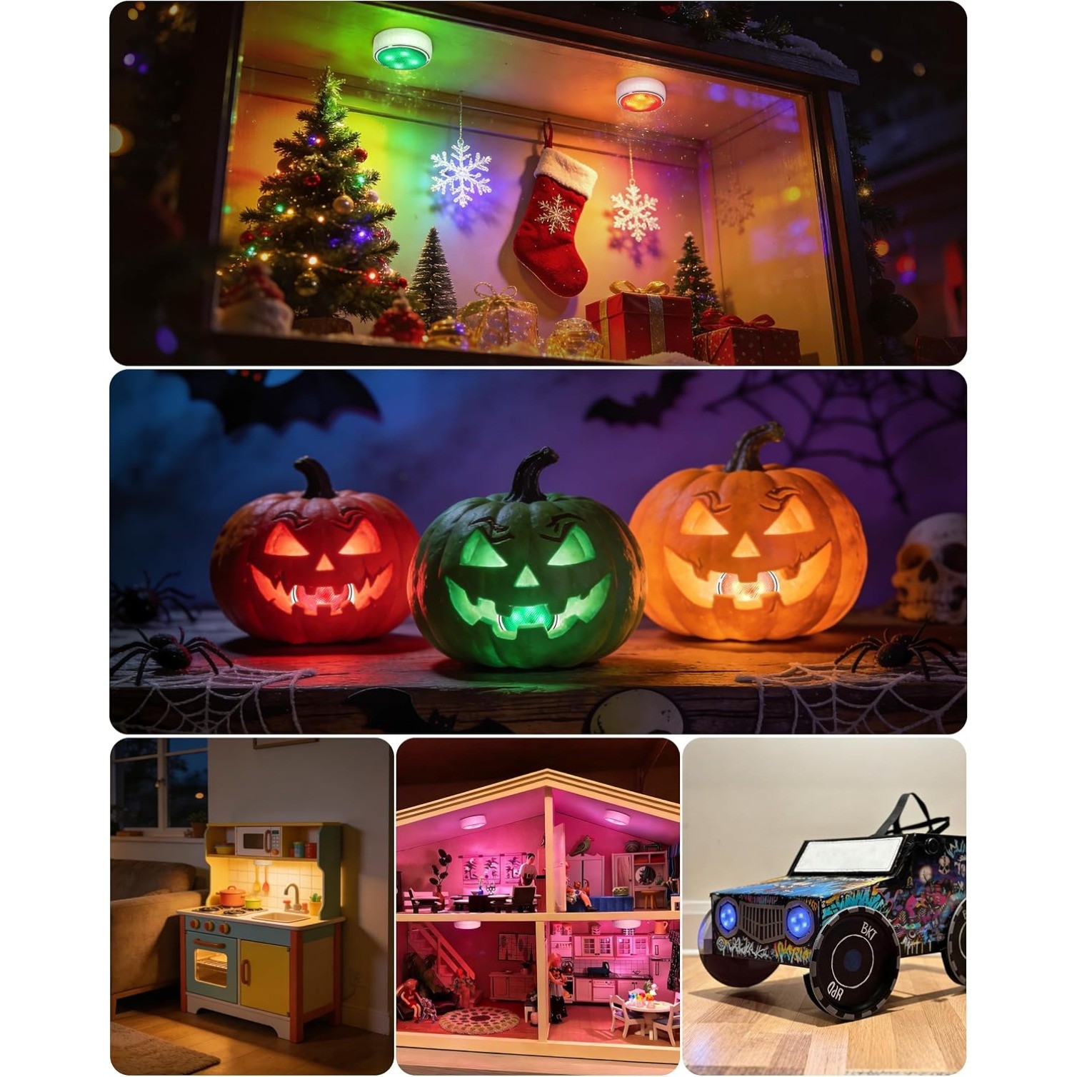 6pcs Cabinet Lights,Battery Operated LED Puck Lights with Remote Control & Timer