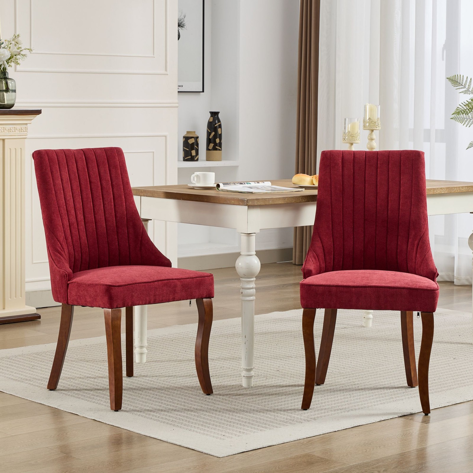 Rayon Cloth Flocking Linen Dining Chairs Channel Kitchen Dinner Chair Comfy Fa