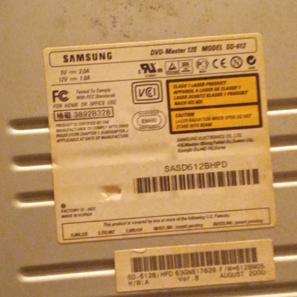 SAMSUNG DVD-Master 12E SD-612 DVD-Rom IDE PATA Internal Optical Drive WORKING