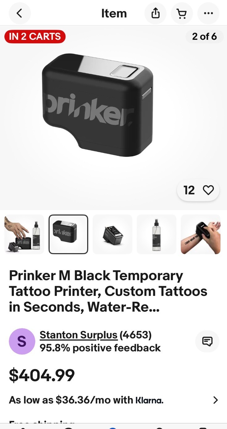 New Prinker M Black 3-D Custom Temporary Tattoo Device Printer Sealed Box