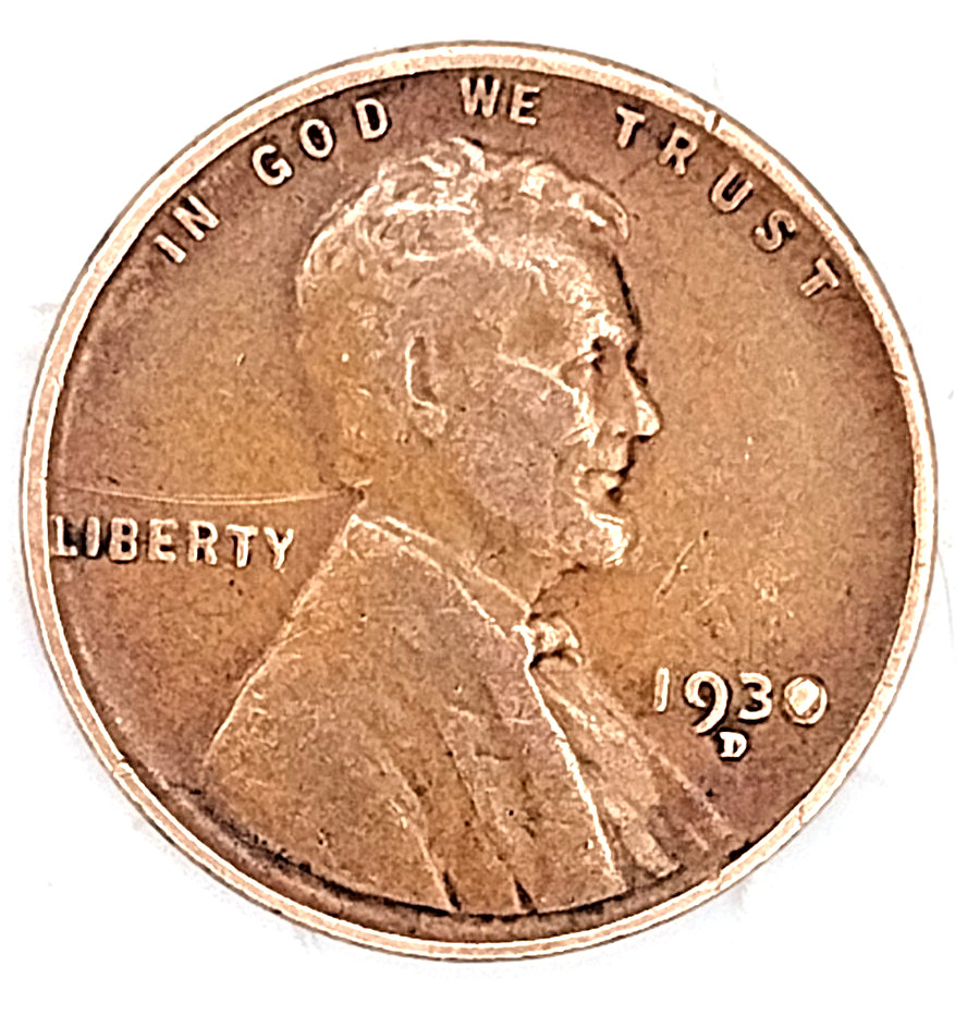 1930d Lincoln Cent. RB, Retained Die Break Or Chip.