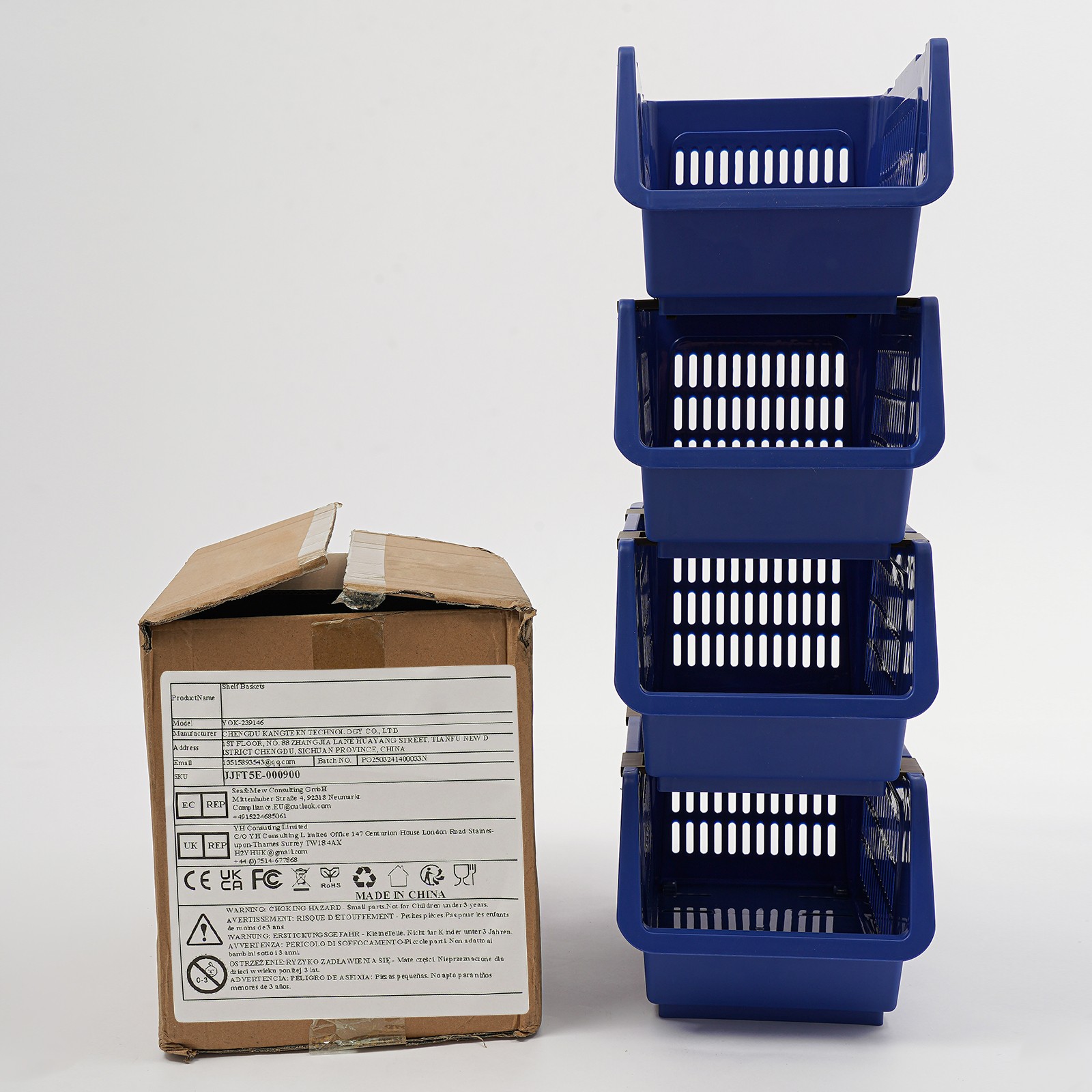 4PCS Stacking Storage Baskets, PP Plastic Stackable Organizer Bins