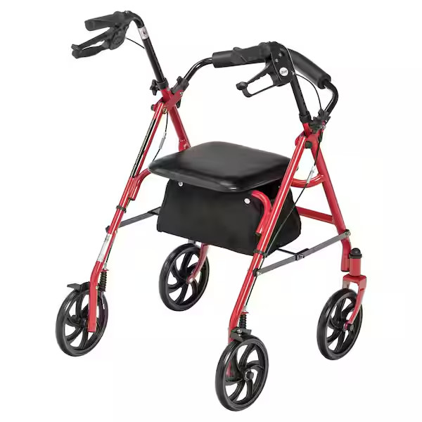 Drive Medical Four Wheel Rollator Rolling Walker Fold Up Removable Back Red