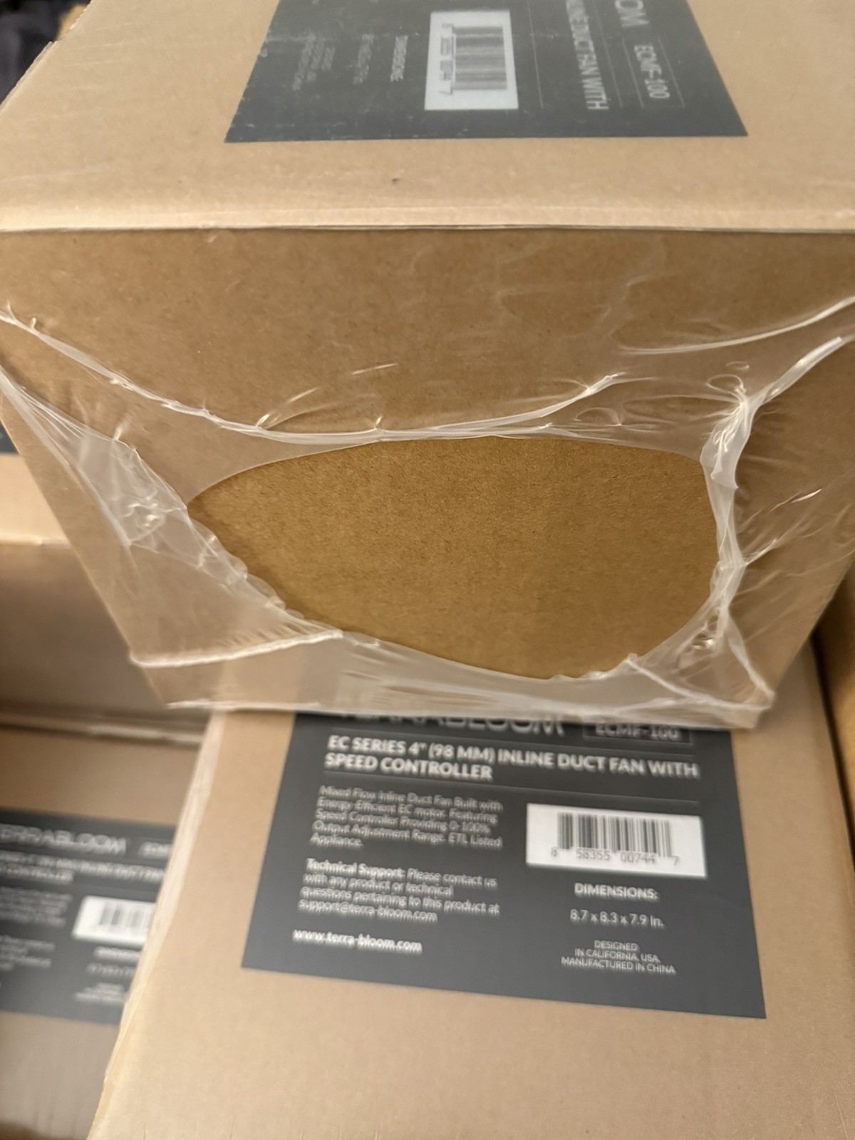 TerraBloom EC Series 4 Inch Inline Duct Fan With Speed Controller ECMF-100 NEW