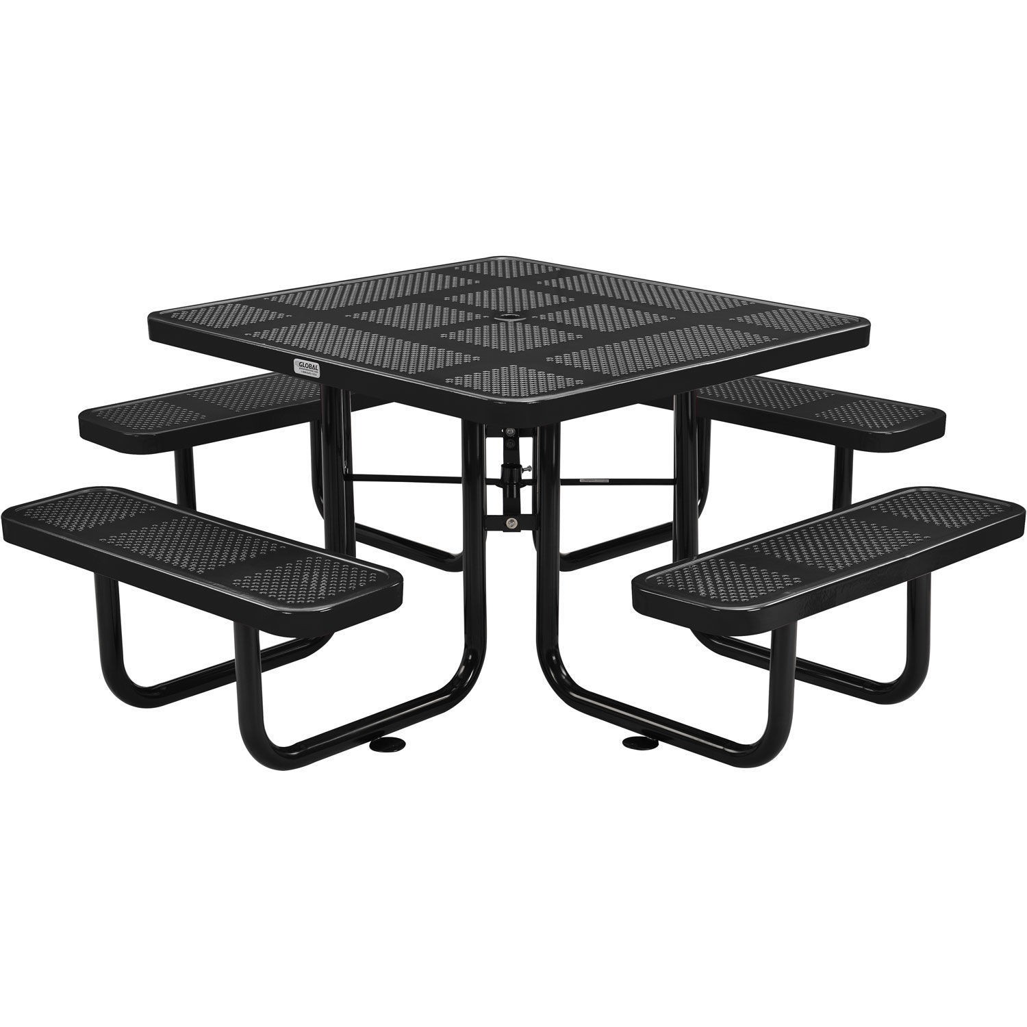 46" Square Perforated Metal Outdoor Picnic Table 81"W x 81"D Overall Black