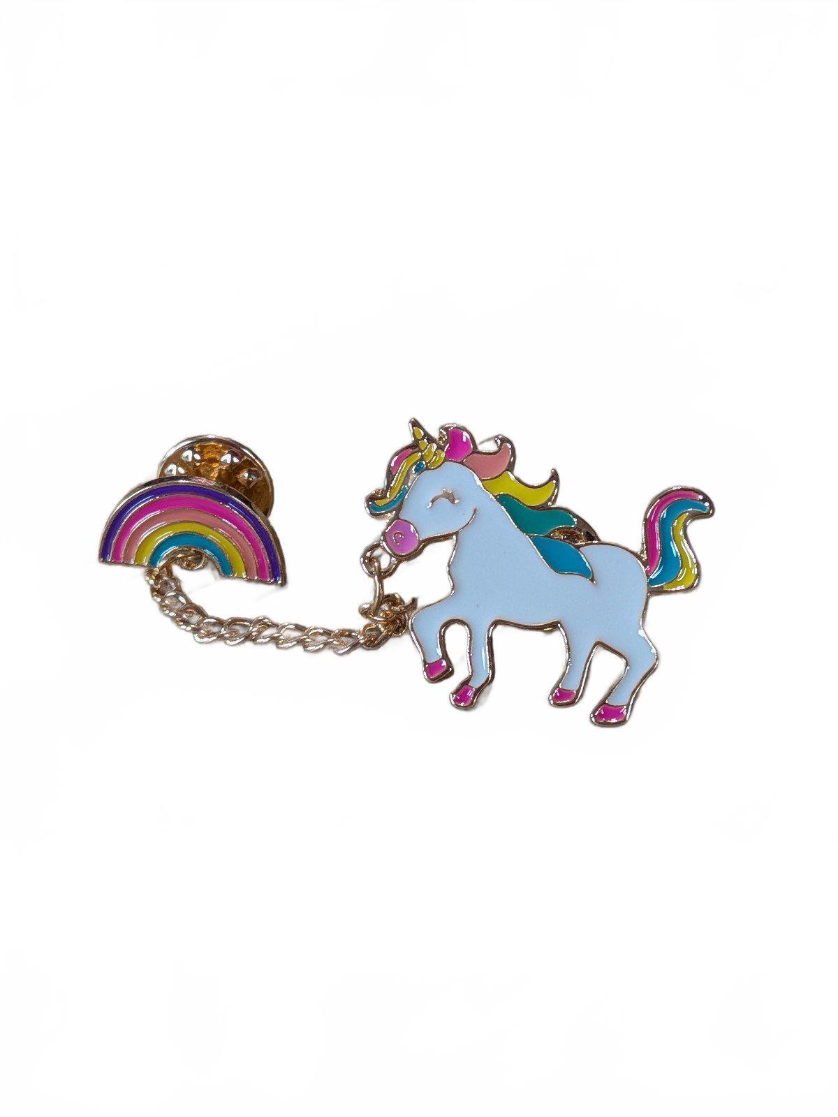 Unicorn and rainbow Enamel Pin with gold connector chain