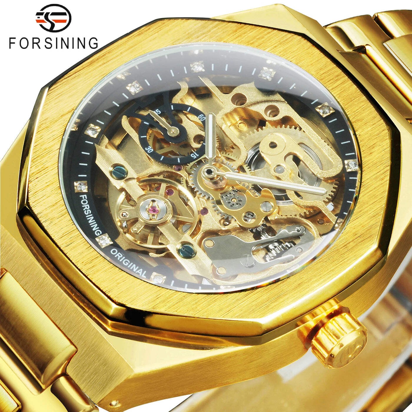 Forsining Tourbillon Skeleton Mechanical Watch for Men Luminous Hands Stainless