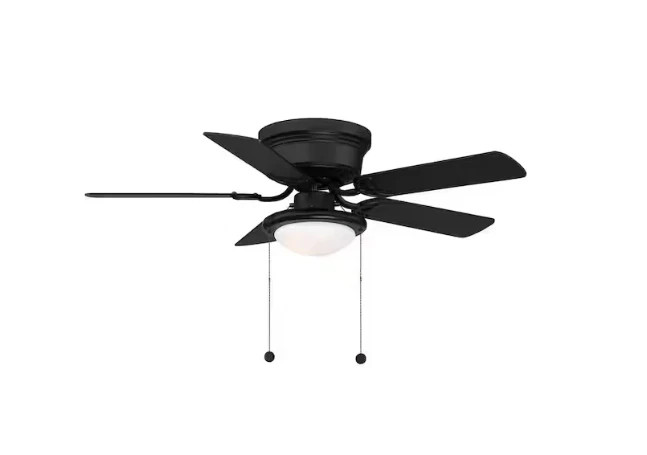 Hampton Bay Hugger 44 in. LED Indoor Matte Black Ceiling Fan with Light Kit