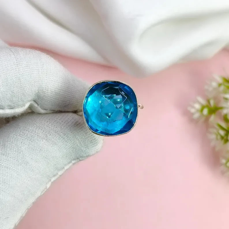 Swiss Blue Topaz 925 Sterling Silver Band& Statement Ring Handmade Ring All Size