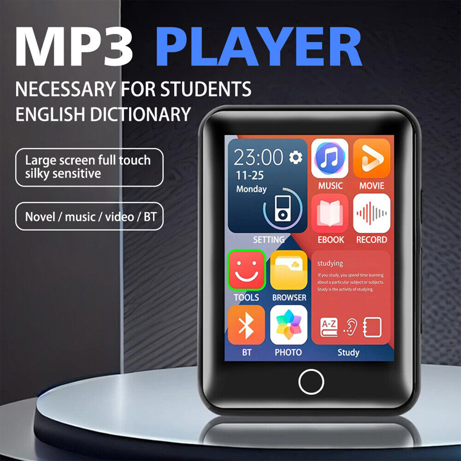 Bluetooth 5.0 MP4 MP3 Music Player 2.5" Full Touch HiFi Lossless Sound FM Radio