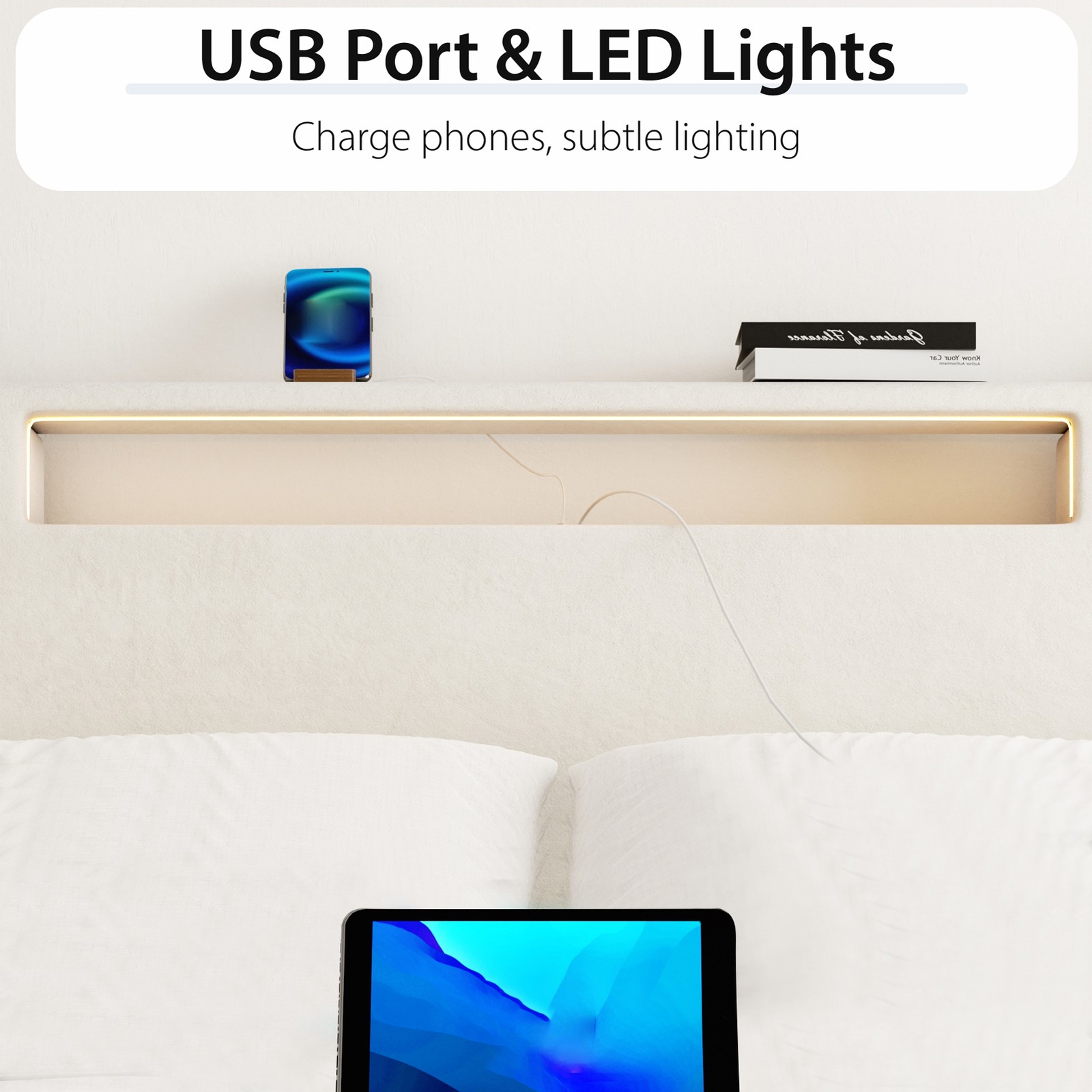 Full Size LED Upholstered Bed Frame Easy 40Minutes Assembly Complete HardwareKit