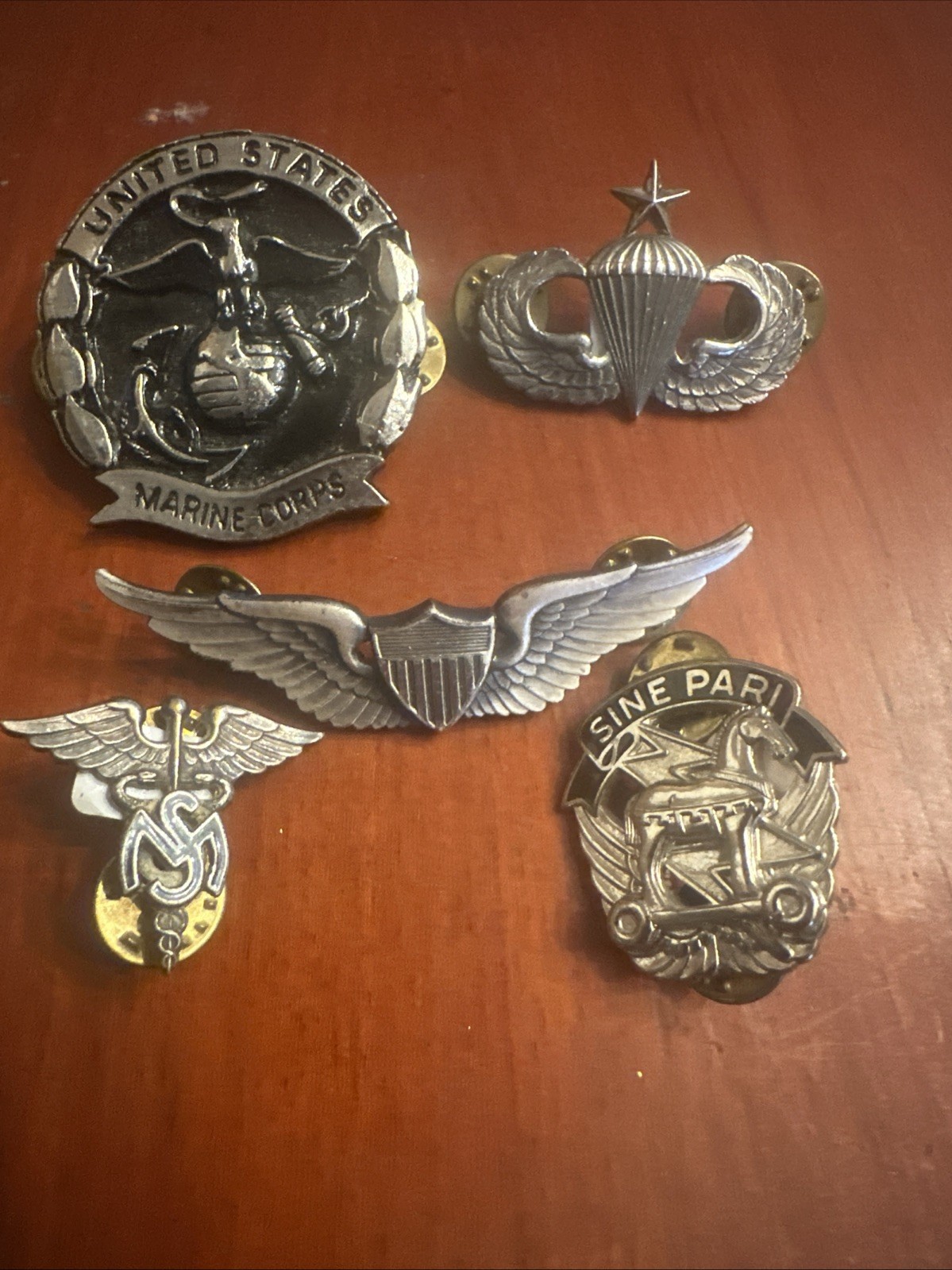 Us Military Vintage Pin Lot Of 5 Marines Sine Pari Wings Stars America Air Force