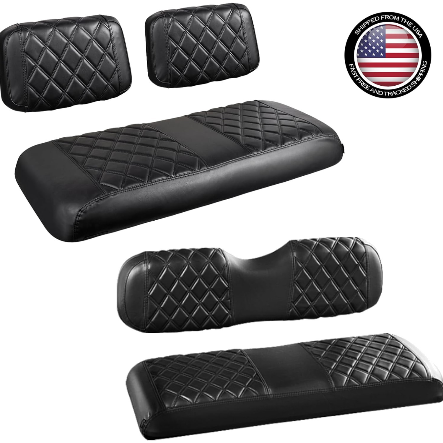 Comfort & Style: 4PCS Black Diamond Golf Cart Seat Covers for Club Car & Yamaha
