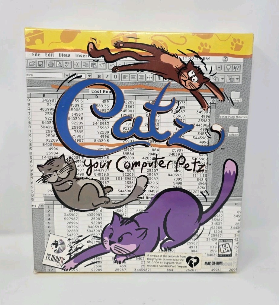 Catz Your Virtual Petz PC Mac CD ROM BIG BOX Computer Software 1997 NOS